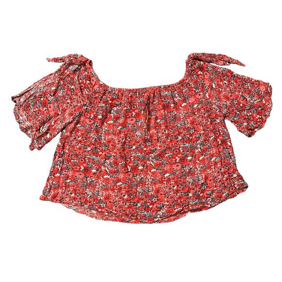 Billabong red floral off-the-shoulder top size L - Picture 9 of 9